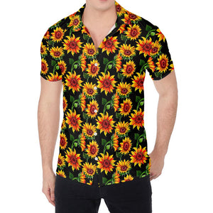 Black Autumn Sunflower Pattern Print Men's Shirt