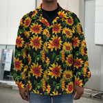 Black Autumn Sunflower Pattern Print Men's Shirt Jacket