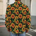 Black Autumn Sunflower Pattern Print Men's Shirt Jacket