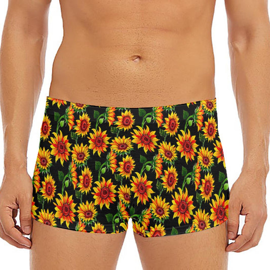 Black Autumn Sunflower Pattern Print Men's Short Boxer Briefs