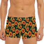 Black Autumn Sunflower Pattern Print Men's Short Boxer Briefs
