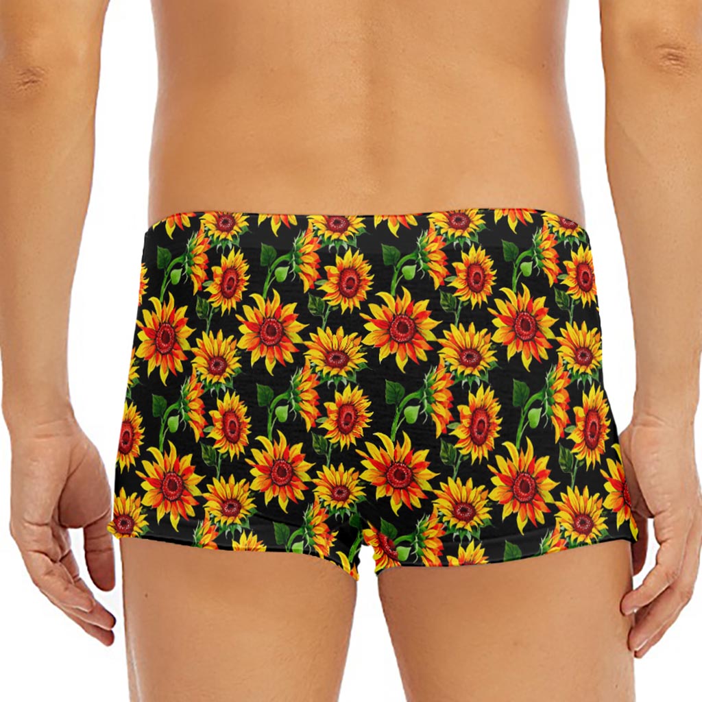 Black Autumn Sunflower Pattern Print Men's Short Boxer Briefs
