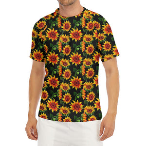 Black Autumn Sunflower Pattern Print Men's Short Sleeve Rash Guard