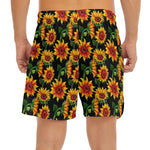 Black Autumn Sunflower Pattern Print Men's Split Running Shorts