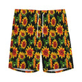 Black Autumn Sunflower Pattern Print Men's Athletic Shorts
