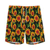 Black Autumn Sunflower Pattern Print Men's Sports Shorts