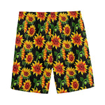 Black Autumn Sunflower Pattern Print Men's Sports Shorts