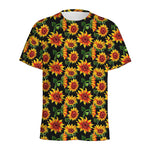 Black Autumn Sunflower Pattern Print Men's Sports T-Shirt