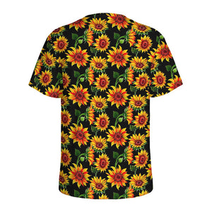 Black Autumn Sunflower Pattern Print Men's Sports T-Shirt