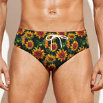 Black Autumn Sunflower Pattern Print Men's Swim Briefs