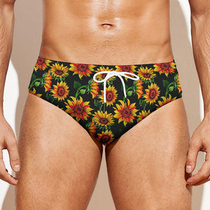 Black Autumn Sunflower Pattern Print Men's Swim Briefs