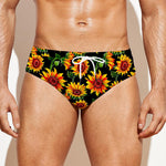 Black Autumn Sunflower Pattern Print Men's Swim Briefs