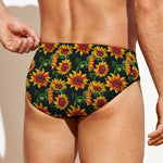 Black Autumn Sunflower Pattern Print Men's Swim Briefs