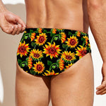 Black Autumn Sunflower Pattern Print Men's Swim Briefs
