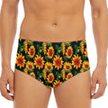 Black Autumn Sunflower Pattern Print Men's Triangle Swim Briefs