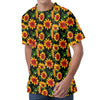 Black Autumn Sunflower Pattern Print Men's Velvet T-Shirt