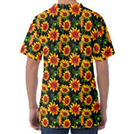 Black Autumn Sunflower Pattern Print Men's Velvet T-Shirt