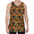 Black Autumn Sunflower Pattern Print Men's Velvet Tank Top