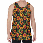Black Autumn Sunflower Pattern Print Men's Velvet Tank Top