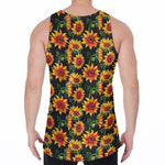 Black Autumn Sunflower Pattern Print Men's Velvet Tank Top
