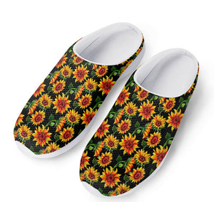 Black Autumn Sunflower Pattern Print Mesh Casual Shoes