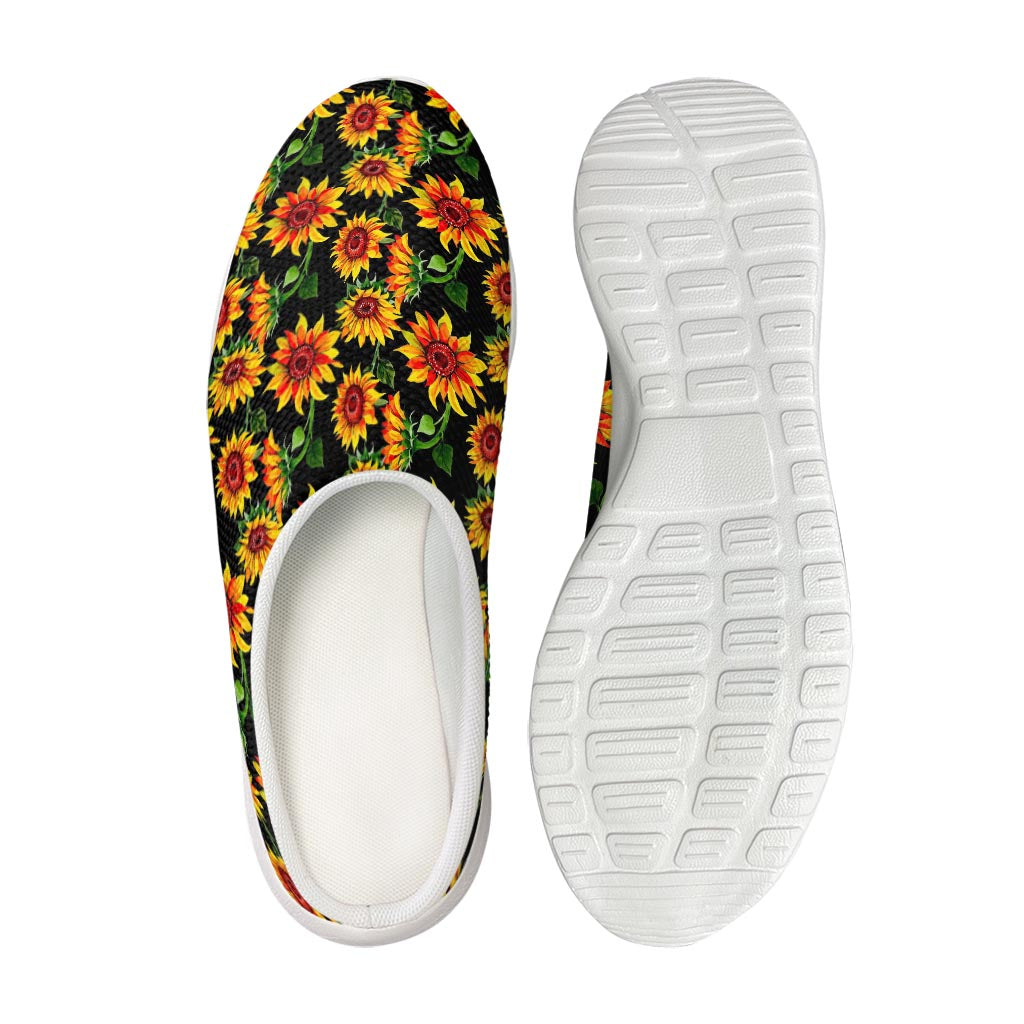 Black Autumn Sunflower Pattern Print Mesh Casual Shoes