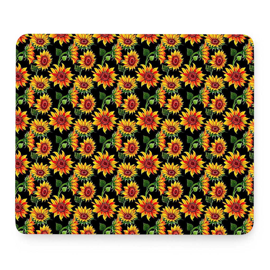 Black Autumn Sunflower Pattern Print Mouse Pad