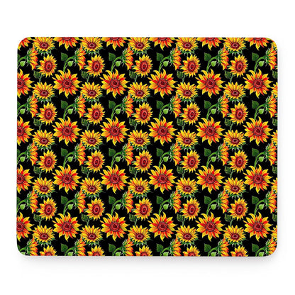 Black Autumn Sunflower Pattern Print Mouse Pad