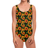 Black Autumn Sunflower Pattern Print One Piece Swimsuit