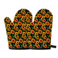 Black Autumn Sunflower Pattern Print Oven Mitts