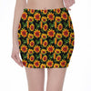 Black Autumn Sunflower Pattern Print Pencil Mini Skirt