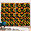 Black Autumn Sunflower Pattern Print Pencil Pleat Curtains