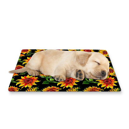 Black Autumn Sunflower Pattern Print Pet Cooling Mat Cover