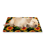 Black Autumn Sunflower Pattern Print Pet Cooling Mat Cover