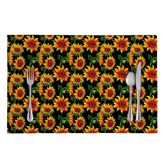 Black Autumn Sunflower Pattern Print Placemat