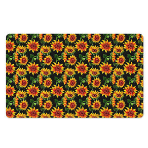 Black Autumn Sunflower Pattern Print Polyester Doormat