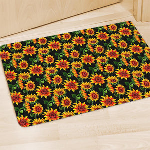 Black Autumn Sunflower Pattern Print Polyester Doormat