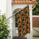 Black Autumn Sunflower Pattern Print Polyester Flag