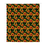 Black Autumn Sunflower Pattern Print Polyester Shower Curtain