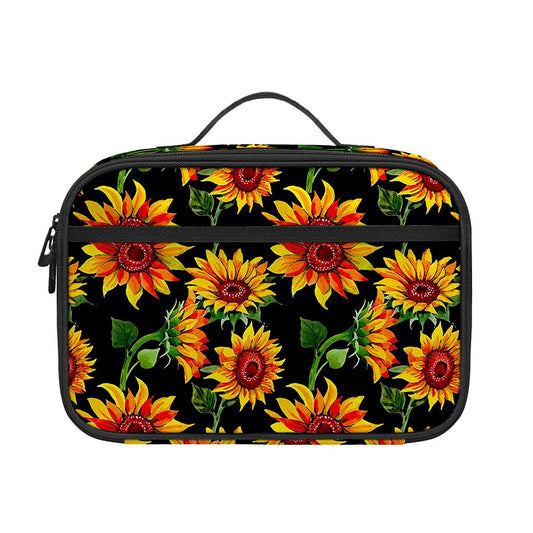 Black Autumn Sunflower Pattern Print Portable Lunch Bag