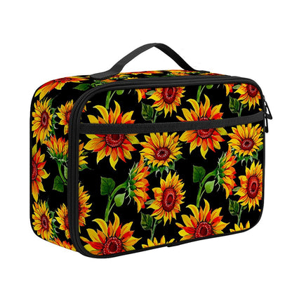 Black Autumn Sunflower Pattern Print Portable Lunch Bag