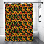 Black Autumn Sunflower Pattern Print Premium Shower Curtain