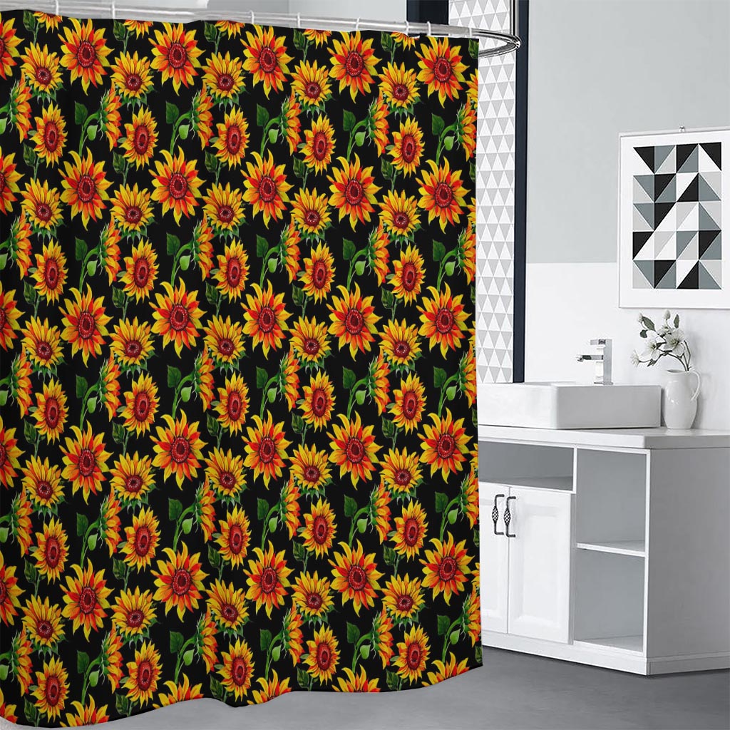 Black Autumn Sunflower Pattern Print Premium Shower Curtain