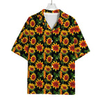 Black Autumn Sunflower Pattern Print Rayon Hawaiian Shirt