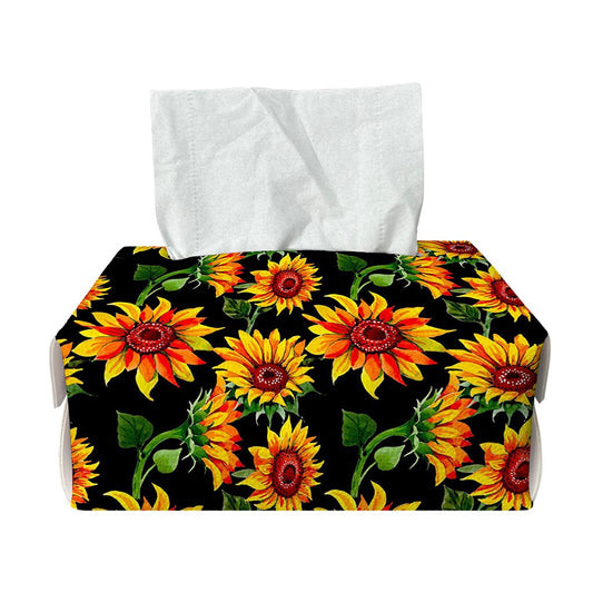 Black Autumn Sunflower Pattern Print Rectangle Tissue Box Cover