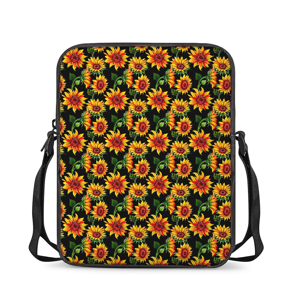 Black Autumn Sunflower Pattern Print Rectangular Crossbody Bag