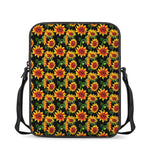 Black Autumn Sunflower Pattern Print Rectangular Crossbody Bag