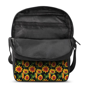 Black Autumn Sunflower Pattern Print Rectangular Crossbody Bag