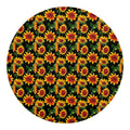 Black Autumn Sunflower Pattern Print Round Blanket