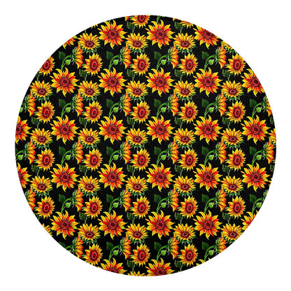 Black Autumn Sunflower Pattern Print Round Blanket